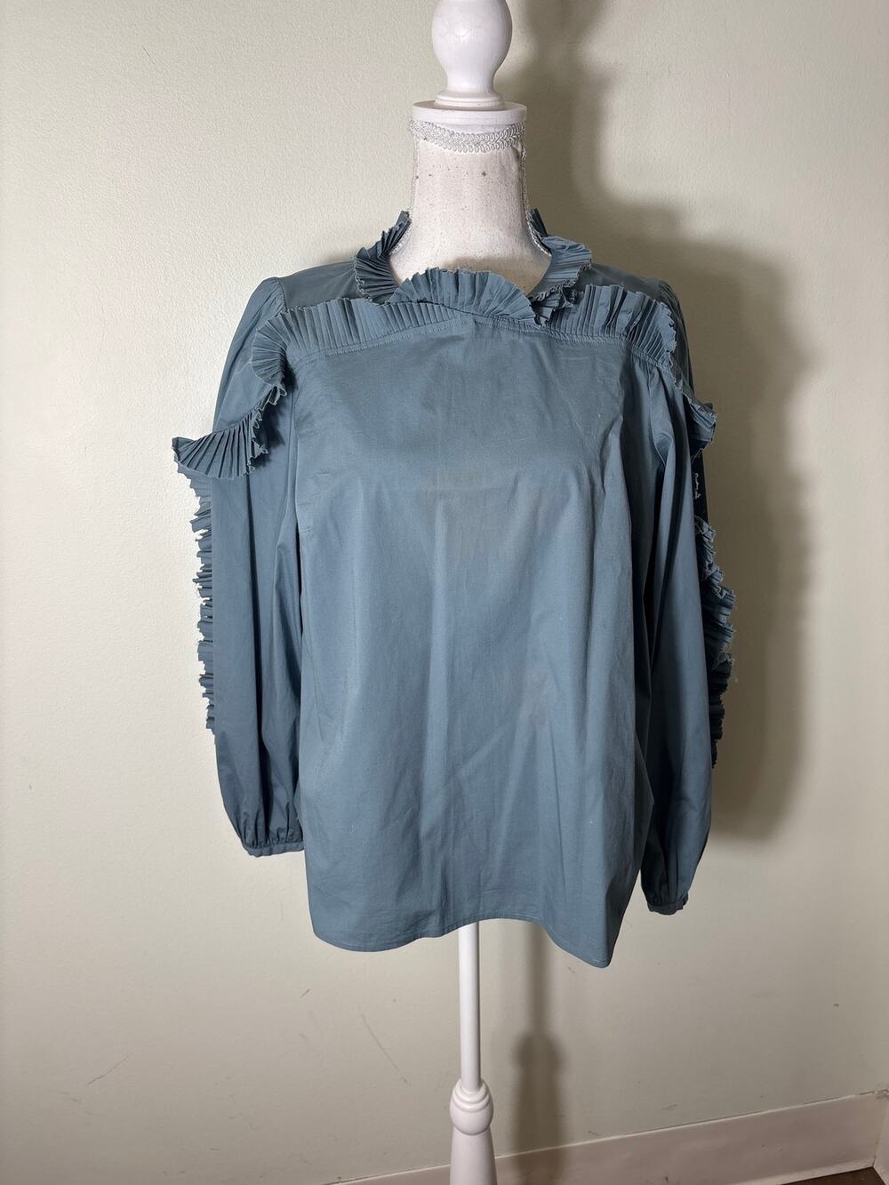 Sea Dusty Blue Mini Ruffled Long Sleeve Shirt Sz 6